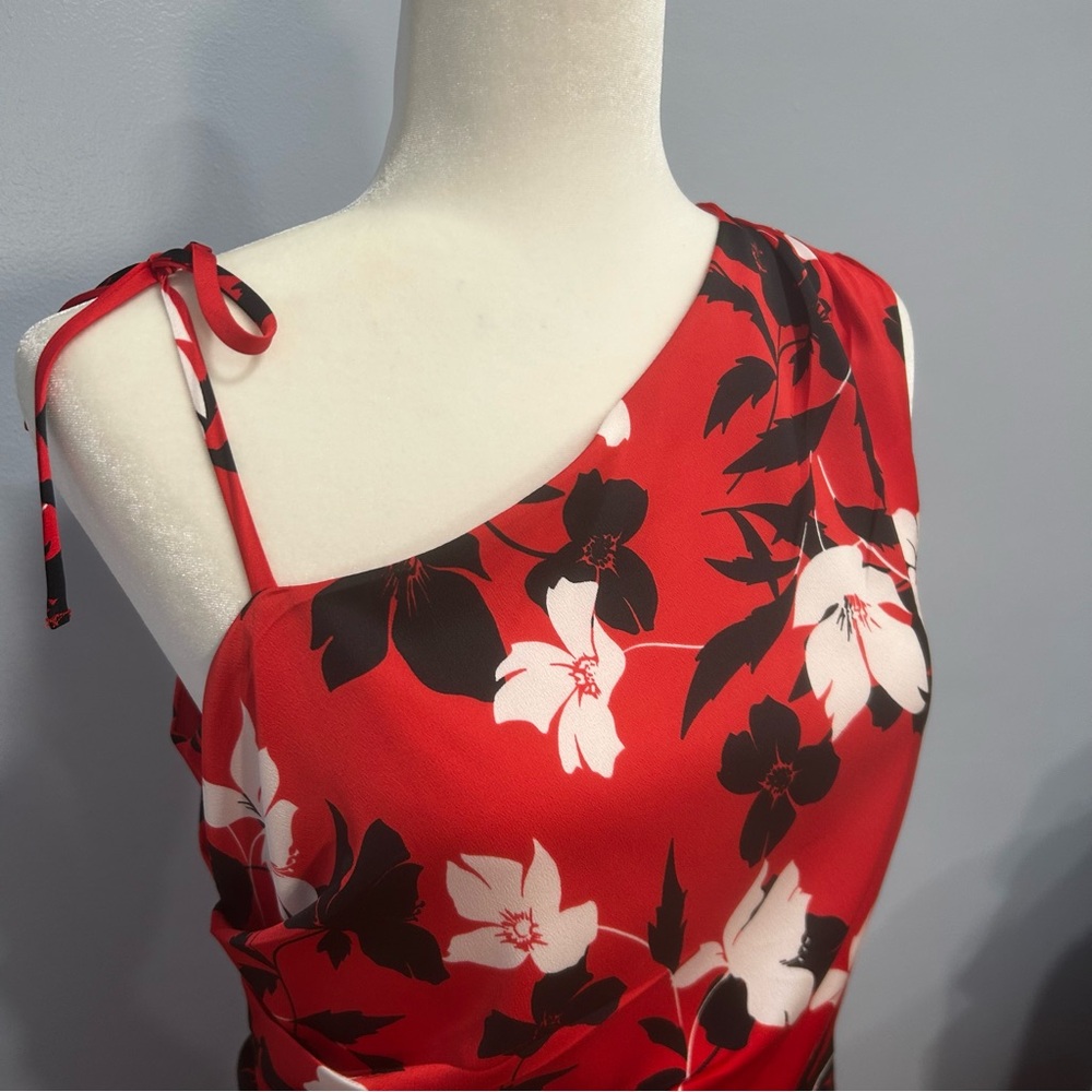 BCBG MAXAZRIA floral dress midi red/black NEW womens medium fancy wedding romant - Picture 16 of 16